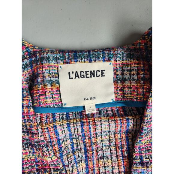 L'AGENCE Zuri Tweed Belted Jacket Size 4 Pink Multi #1G506 - Picture 9 of 13